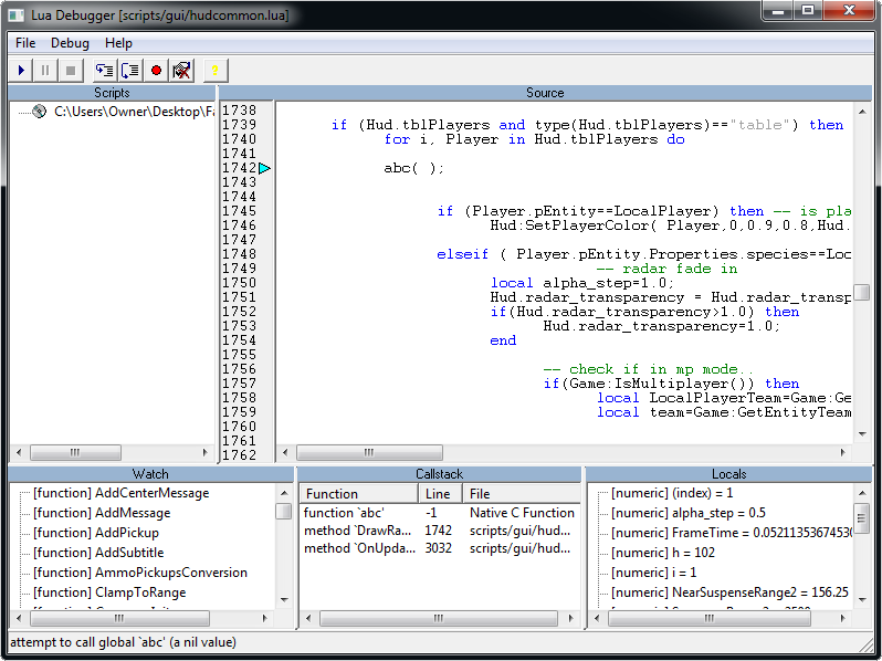 The Lua debugger included with FarCry